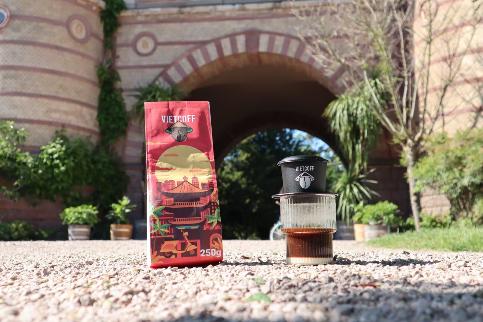 Vietnamese coffee brewed in a Phin filter